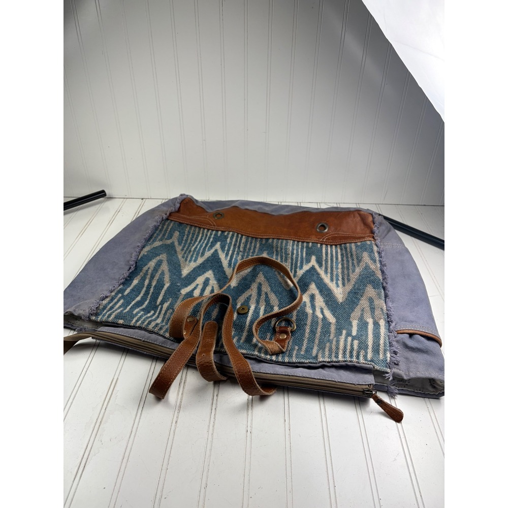 Myra Bag Beholden Blue Canvas Leather Oversized Boho Weekender Travel Bag - Picture 9 of 9